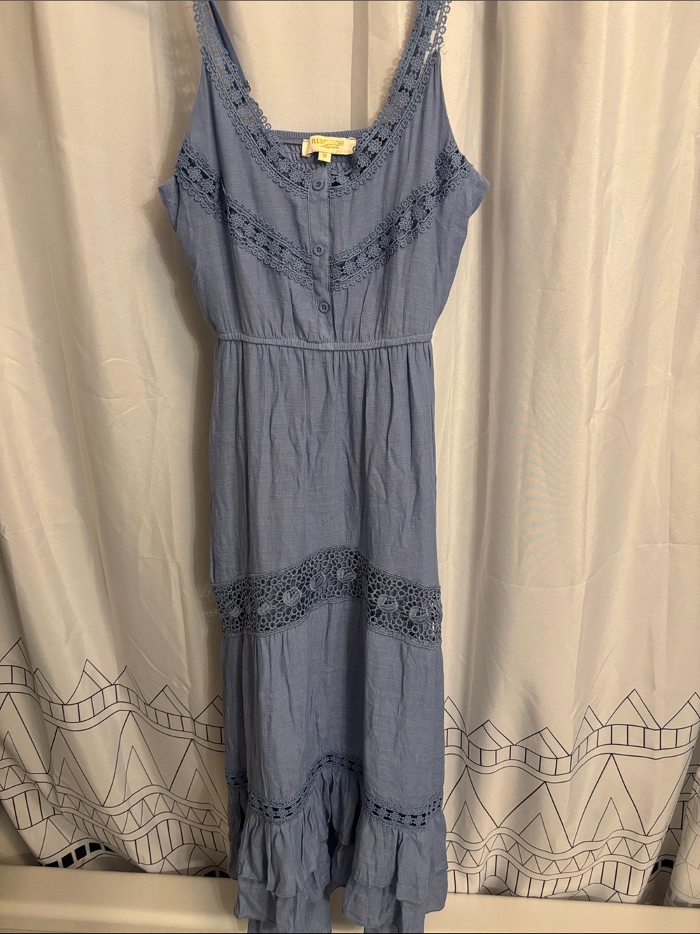 Rebellion NWT Medium Light Blue Crochet-Trim Maxi Dress